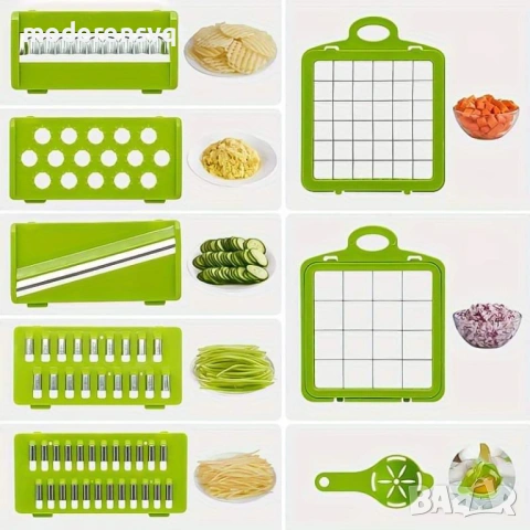 14в1 Мултифункционално кухненско ренде с приставки и контейнер, снимка 5 - Аксесоари за кухня - 53658012