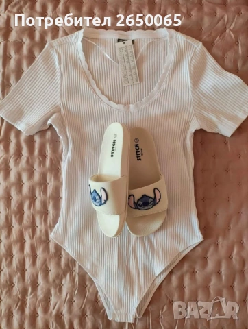 Нов комплект в бяло боди с орг.джапанки 38