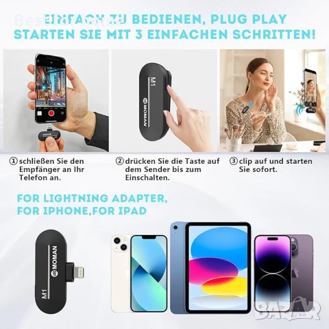 Безжичен микрофон с автоматично шумопотискане за смартфон, iPhone, таблет , лаптоп, снимка 5 - Микрофони - 51168432