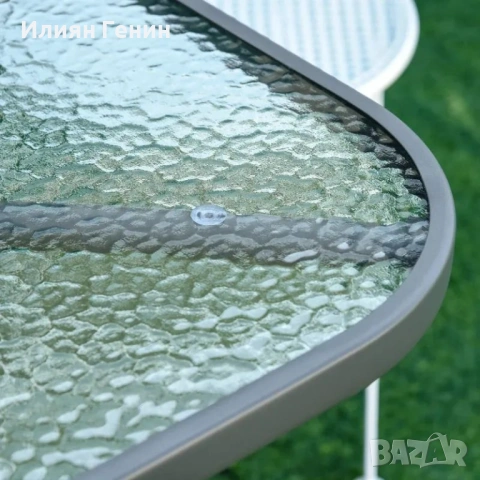 Градинска маса Outsunny със стъклен плот, Отвор за чадър, снимка 4 - Градински мебели, декорация  - 53752897