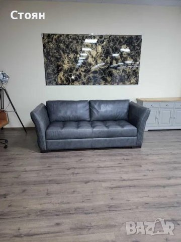 Тъмно сив кожен диван тройка "SARDINIA", снимка 7 - Дивани и мека мебел - 44297968