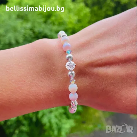 Дамска Сребърна Гривна с Кристали и Перли Сваровски/Swarovski, снимка 2 - Гривни - 48209345