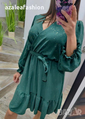 Зелена рокля с блясък, снимка 2 - Рокли - 52771423