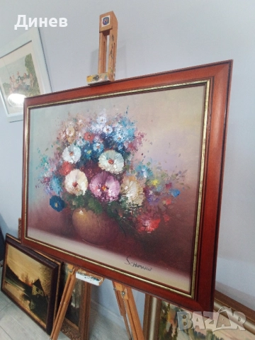 Пищен Букет от Вечна Красота – Оригинално Масло от Schumann, снимка 2 - Картини - 52146470