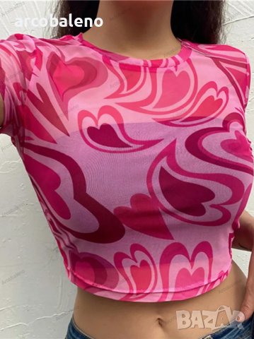 Секси прозрачна дамска тениска с кръгло деколте и къси ръкави, 2цвята, снимка 8 - Тениски - 39701713