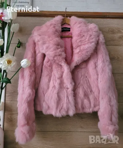 Розово късо палтенце естествен косъм 