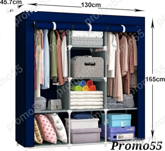 Текстилен триклирен гардероб, Органайзер за дрехи 130х175х45 см., снимка 2 - Гардероби - 48621111