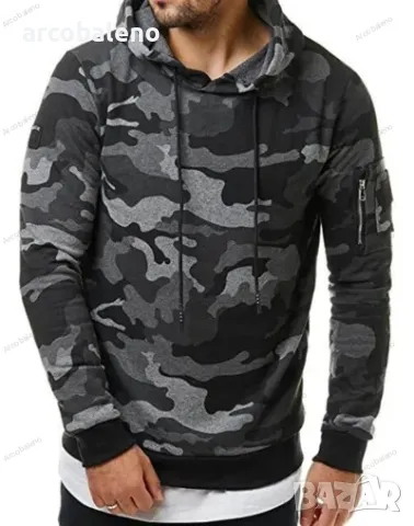 Мъжки камуфлажен суичър с дълъг ръкав с джоб и качулка, 2цвята , снимка 6 - Суичъри - 47862920