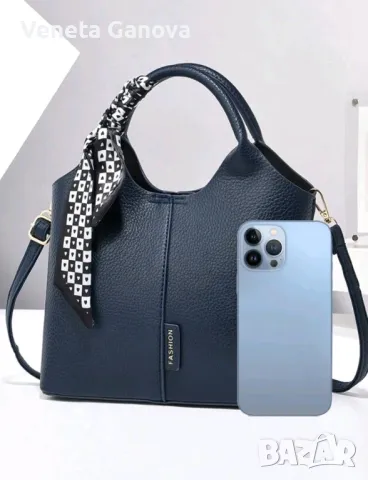 Стилна синя дамска чанта от екокожа , снимка 6 - Чанти - 47823806