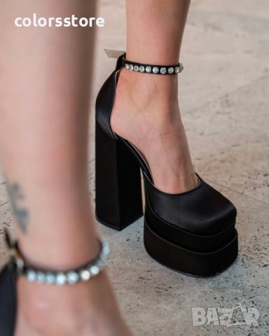 Сандали на ток - черен сатен - VS1, снимка 2 - Сандали - 40029845