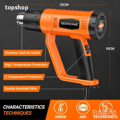 НОВ пистолет за горещ въздух с 4 приставки SEEKONE 2000W, 400 ℃ и 600 ℃, снимка 4 - Гедорета - 50501184