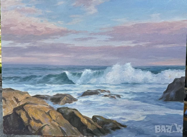 Картина на А.Панагонов-Бурно море край Камен бряг!, снимка 5 - Картини - 50577339