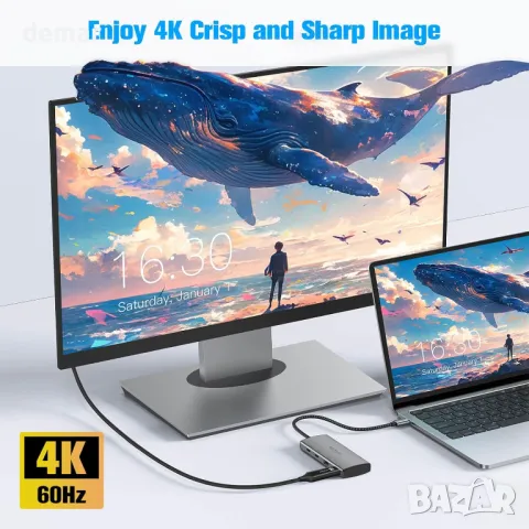 RSHTECH 10Gbps USB C хъб, 7-в-1 USB C многопортов адаптер с 4K HDMI, USB-A 3.2, 2 USB-C 3.2, снимка 3 - Друга електроника - 48000922