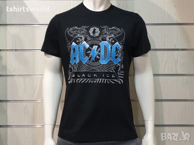 Нова мъжка тениска с дигитален печат на музикалната група AC/DC - Black Ice със син надпис , снимка 5 - Тениски - 34833977