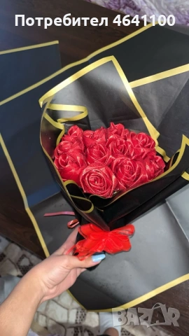 Букет от сатенени рози, снимка 3 - Изкуствени цветя - 53135426