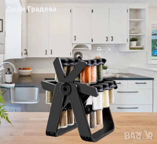 Стилен въртящ се органайзер за подправки,стъклени бурканчета,18 части, снимка 2 - Аксесоари за кухня - 53873524