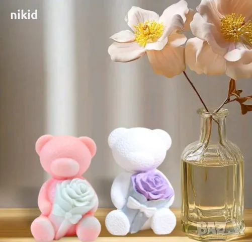 3d мече с букет цвете в лапи силиконов молд форма фондан шоколад гипс смола свещ декор, снимка 2 - Форми - 49839528