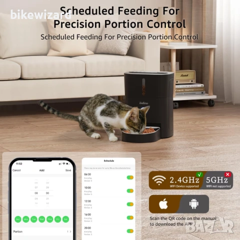 Автоматична хранилка за котки с WiFi, смарт диспенсър за храна 3 л – черен НОВ, снимка 2 - За котки - 53639280