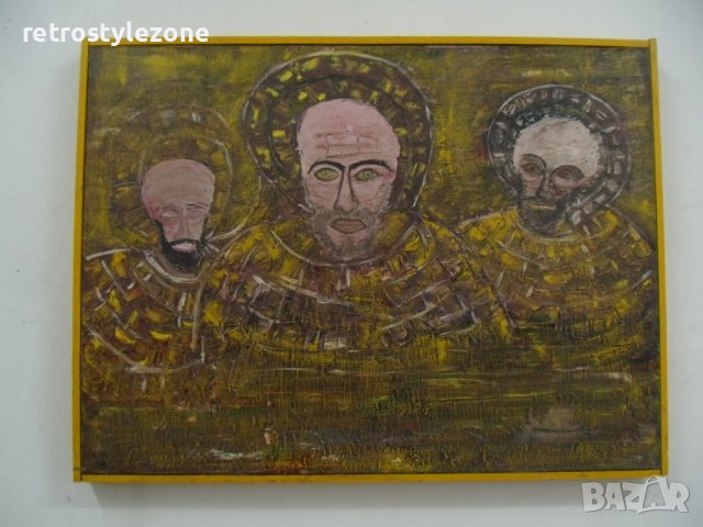 № 7080 стара картина / тип икона /   - масло,платно  - размер 82,5 / 62 см, снимка 2 - Други ценни предмети - 41835799