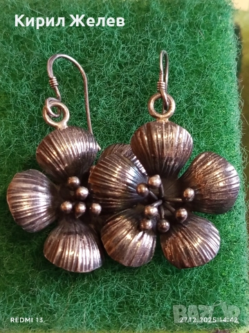 Винтидж сребърни обеци с флорален мотив майстоска ръчна изработка 51106