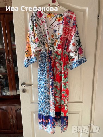 Дълга нова памук памучна елегантна ежедневна рокля тип кимоно широк ръкав флорален принт цветя , снимка 2 - Рокли - 41659723