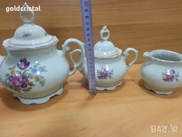 Стар български порцелан барок чайник захарница латиера , снимка 5 - Антикварни и старинни предмети - 49426985