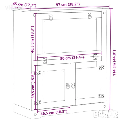 vidaXL Шкаф за вино "Corona" 97x45x114 см бор масив, снимка 9 - Шкафове - 56147435