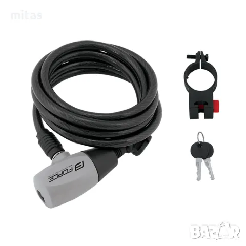 Заключващо устройство за велосипед с катинар FORCE RON 185см/8мм, Черно