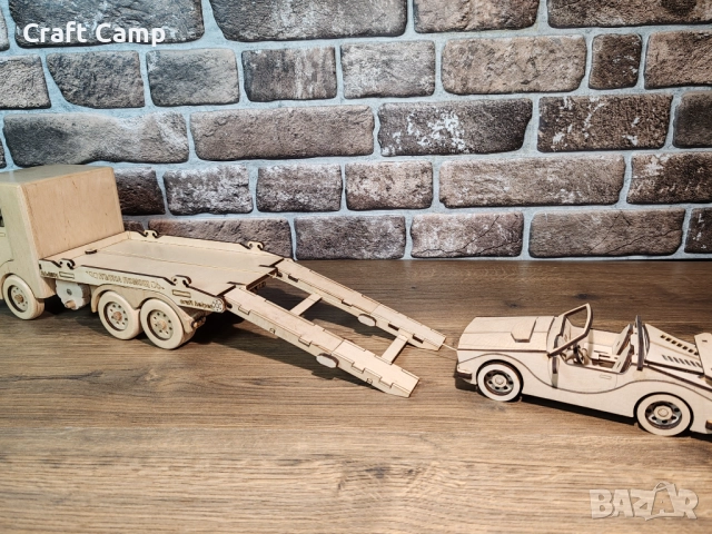 Комплект дървени модели - Камион за пътна помощ и автомобил – Craft Camp, снимка 5 - Коли, камиони, мотори, писти - 52739165