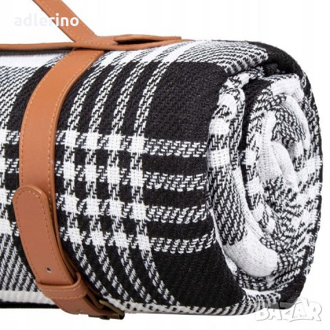 Одеяло за пикник, каре, черно-бяло, 200х200 см, къмпинг постелка, постелка за пикник, снимка 4 - Олекотени завивки и одеяла - 34390070