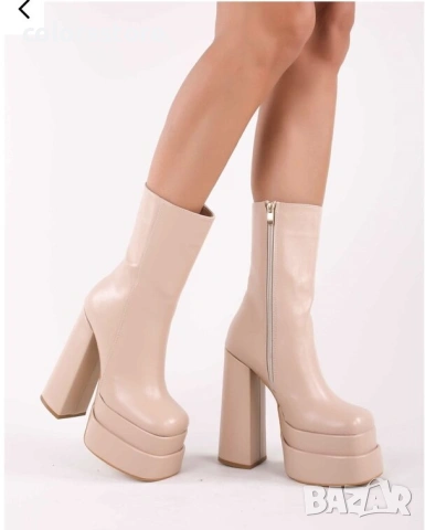 Боти на ток - светлобежова кожа - VS21 