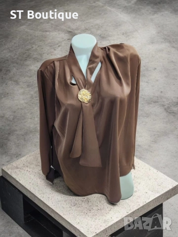 Дамска риза сатен с обемно златист акцент, снимка 3 - Ризи - 53716663