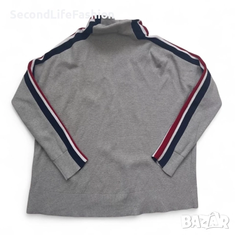 Дамски пуловер с висока яка и раирани ръкави Tommy Hilfiger размер S сив , снимка 2 - Блузи с дълъг ръкав и пуловери - 52505690