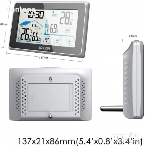 BALDR безжичен вътрешен/външен термометър и хигрометър, сензорен екран с монитор за температура/влаж, снимка 8 - Друга електроника - 36128150