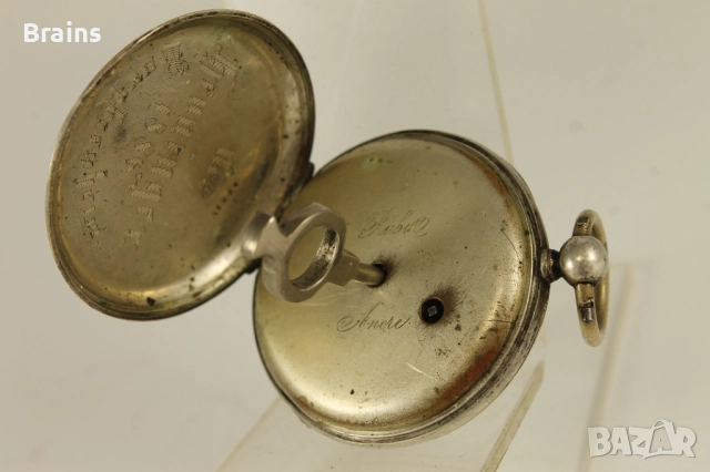 19 Век Сребърен Джобен Цилиндър С Ключе, снимка 11 - Антикварни и старинни предмети - 51773139