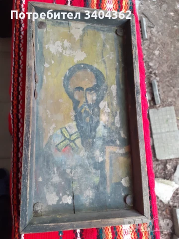 Стара домашна икона - ръчно рисувана върху дъска, снимка 2 - Антикварни и старинни предмети - 50851312