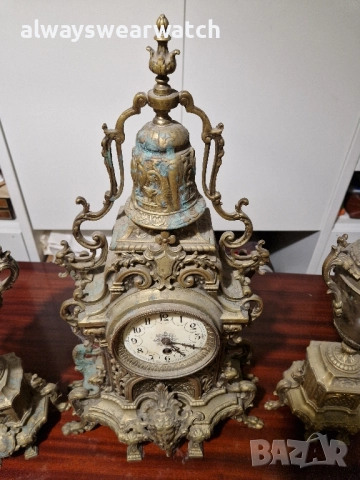 Антикварен каминен часовник с 2 вази - канделабри / Каминен гарнитур, снимка 4 - Антикварни и старинни предмети - 51557439