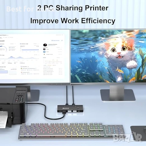 KCEVE USB 3.2 комутатор за 2 лаптопа - 10 Gbps 2 входа 4 изхода, снимка 3 - Друга електроника - 53428893