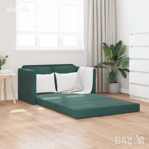 vidaXL Подов разтегателен диван 2-в-1 тъмнозелен 122x204x55 см кадифе, снимка 2 - Дивани и мека мебел - 56147274