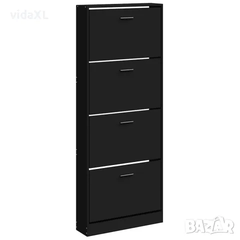 vidaXL Шкаф за обувки, черен, 59x17x150 см, инженерно дърво