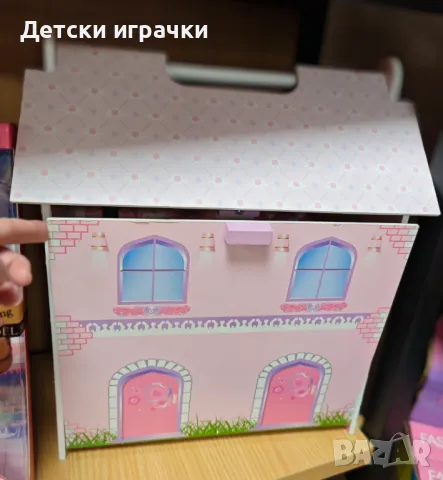 Двуетажна дървена къща за кукли с мебели, снимка 8 - Кукли - 49767352
