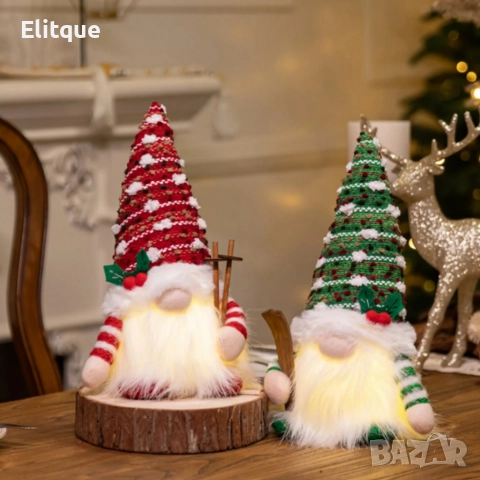 Светеща коледна играчка – Декорация с LED осветление и плетена шапка, снимка 2 - Декорация за дома - 52570828