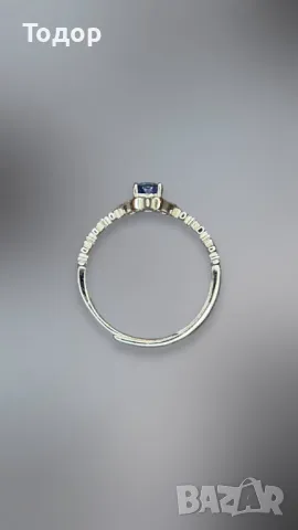 Сребърен пръстен със сапфир 0.50карата, снимка 2 - Пръстени - 48565818