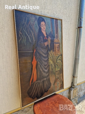 Уникална огромна антикварна майсторска авторска картина масло върху платно , снимка 6 - Антикварни и старинни предмети - 51686658