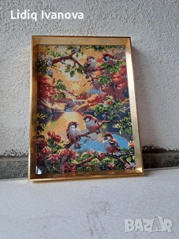 Диамантен гоблен врабчета-готов и рамкиран, снимка 2 - Гоблени - 51140855