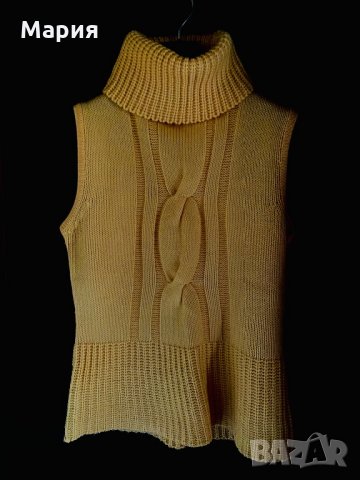 Дамско жълто плетено поло без ръкави, снимка 1 - Блузи с дълъг ръкав и пуловери - 34768225