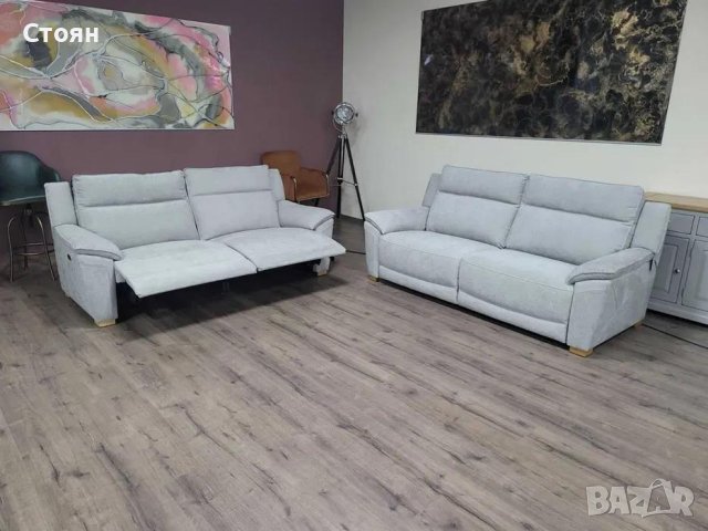 Комплект светло сиви дивани от плат две тройки, снимка 4 - Дивани и мека мебел - 44297942