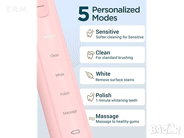 Звукова електрическа четка за зъби за възрастни и деца - PHYLIAN PRO Акумулаторна с 6 глави, снимка 6 - Други - 41809113