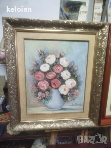 Цветя красота. Масло на платно с подпис. Авторски картини испански. Рамки с размери от снимките. Цен, снимка 2 - Картини - 51286211