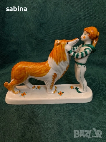 Рядка Статуетка „Момиче с куче“, Дулевский фарфоровый завод (Дулево), СССР, 1968-1991 г.